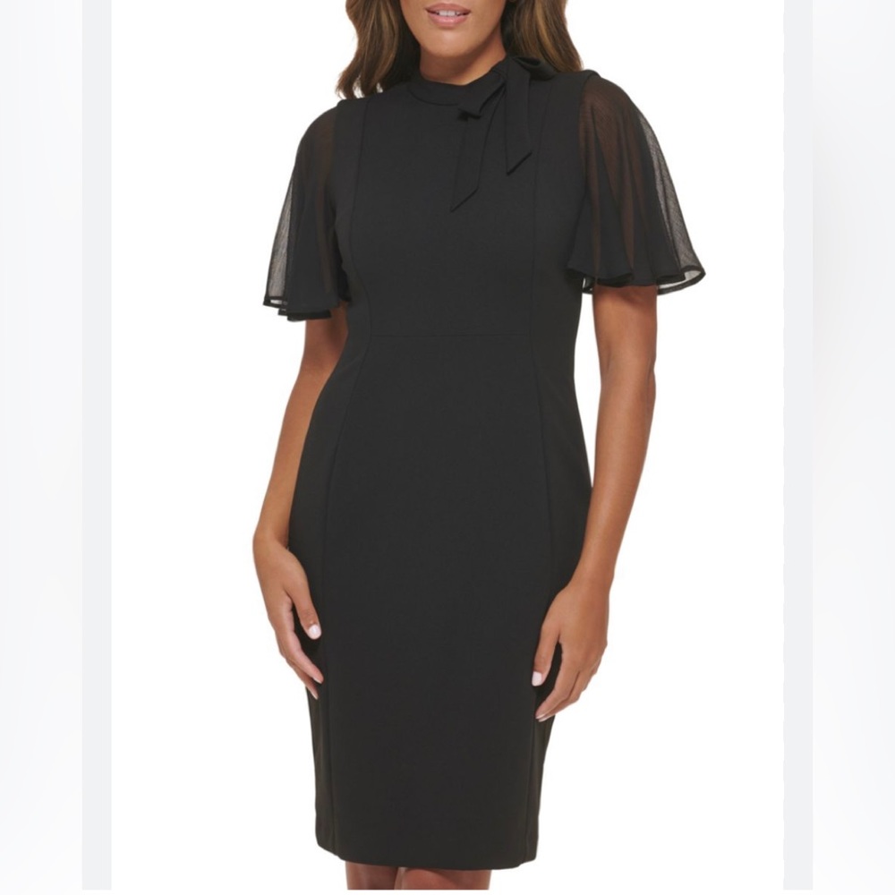 NWT Calvin Klein Black, Bow trim Sheath Dress Sz10